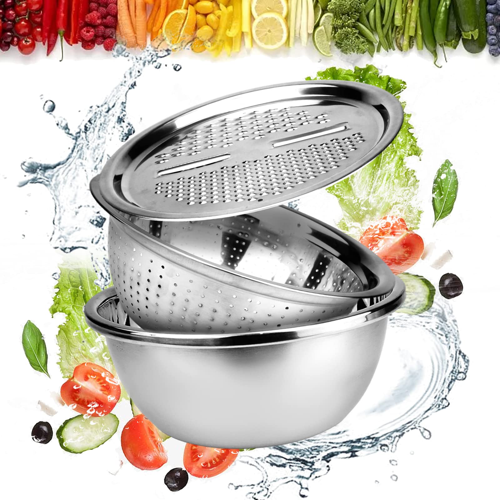 3 In 1 Stainless Steel Drain Basket Vegetable Cutter